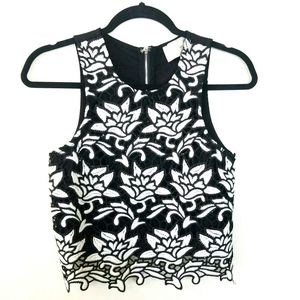 J.O.A. Floral Lace Crochet Crop Top Black & White Small